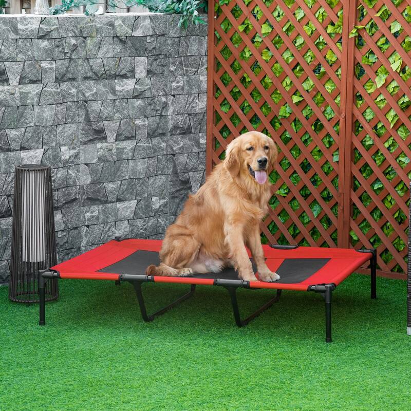 Elevated Raised Cooling Cots Bed for Large Dogs Portable Indoor & Outdoor Pet Hammock w/ Carry Bag Metal Frame Breathable Mesh