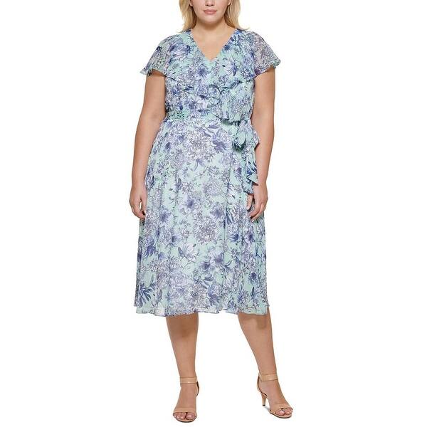 Tommy Hilfiger Women's Twist Front Fit & Flare Dress Blue Size 18W