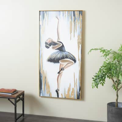 Gold Polystone Ballet Dancer Living Room Framed Wall Art with Black and Gold Foil Accents