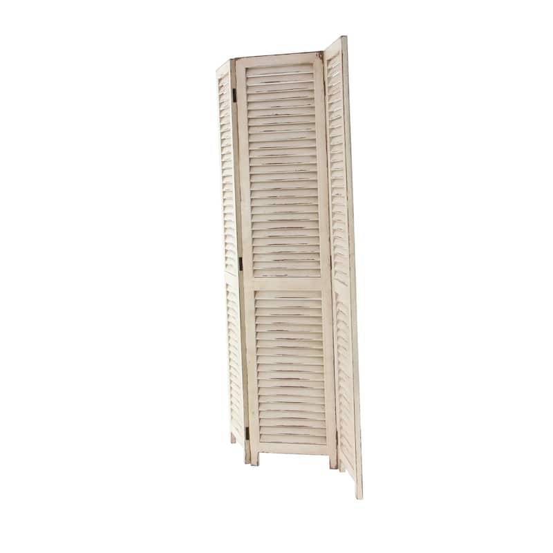 Cream Wood Hinged Foldable Partition 3 Panel Room Divider Screen with Horizontal Slats