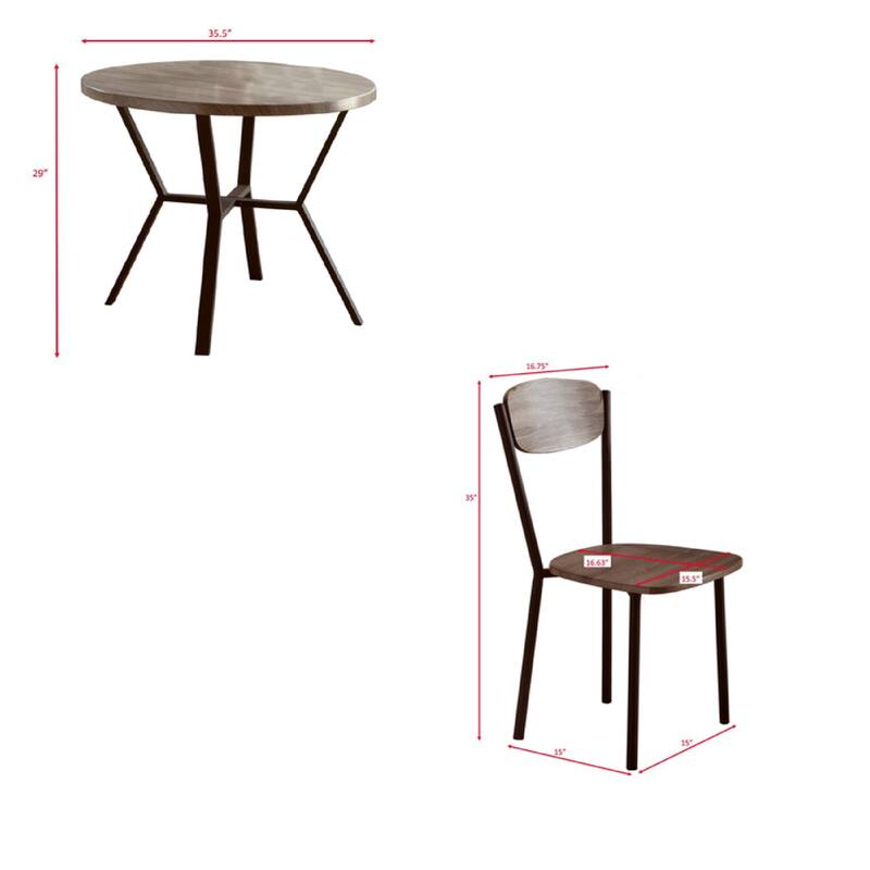 Jiho 5pc Dining Table and 4 Chairs Set, Graywash, Black Metal Base