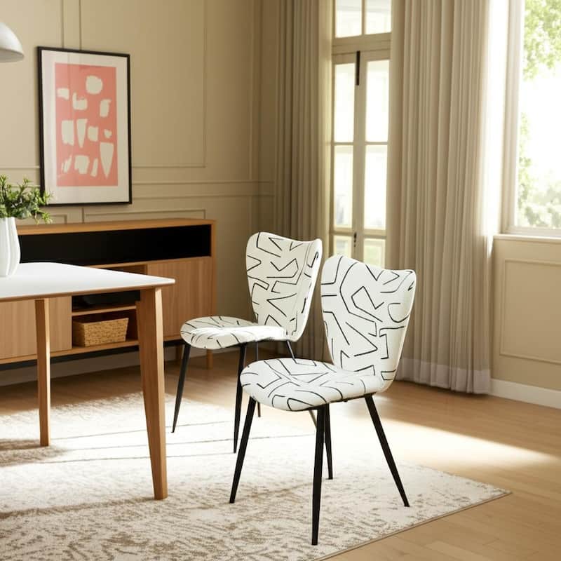 HomeRoots Set of Two White and Black Upholstered Faux Shearling Dining Side Chairs - 20' X '34.6' X '24 - Set of 2 - 20' X '34.6' X '24 - White