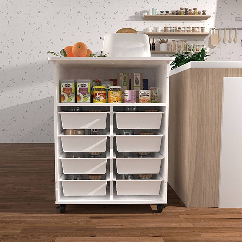 35.6" Large Kitchen Pantry Storage Cabinet White Island Sideboard with Multi-Tier Organizers (27" D x 20" W x 36" H)