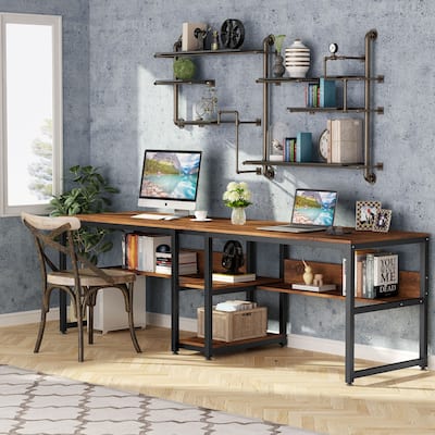 78.7" Two Person Desk, Double Desk with Bookshelf