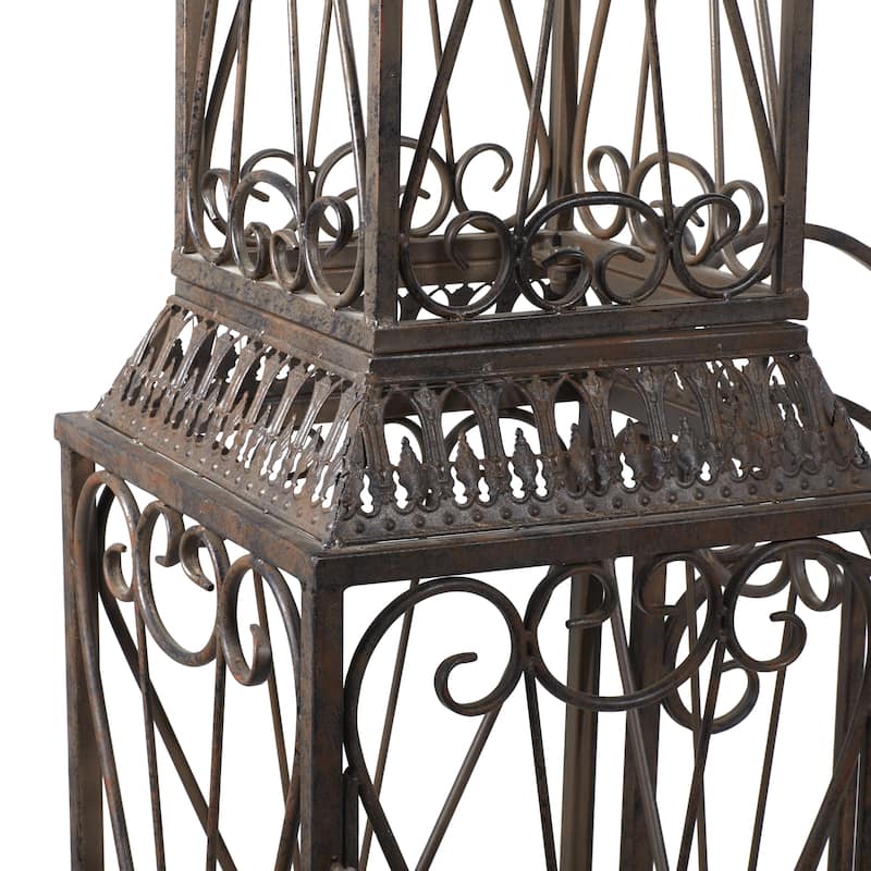 Metal Indoor Outdoor Scrollwork Arched Gate Garden Arbor with Pillars and Latch Lock Closure - Black - Roche River Decor