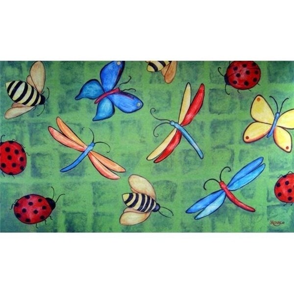 Custom Printed Rugs CPR007 Bug Party Doormat Rug Green - 18 x 30 in.