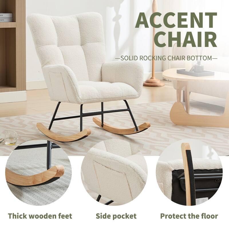 Teddy Rocking Chair with High Back & Wood Legs
