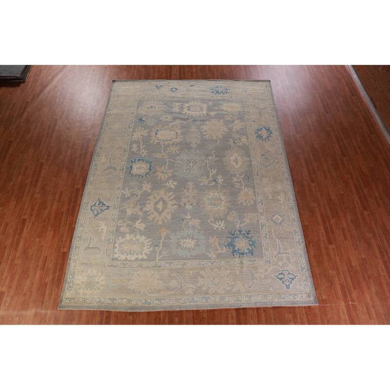 Hand Knotted Oriental 100% Wool Carpet Transitional All-Over Greys & Charcoal Oushak Area Rug - 13' 10'' X 10' 2''