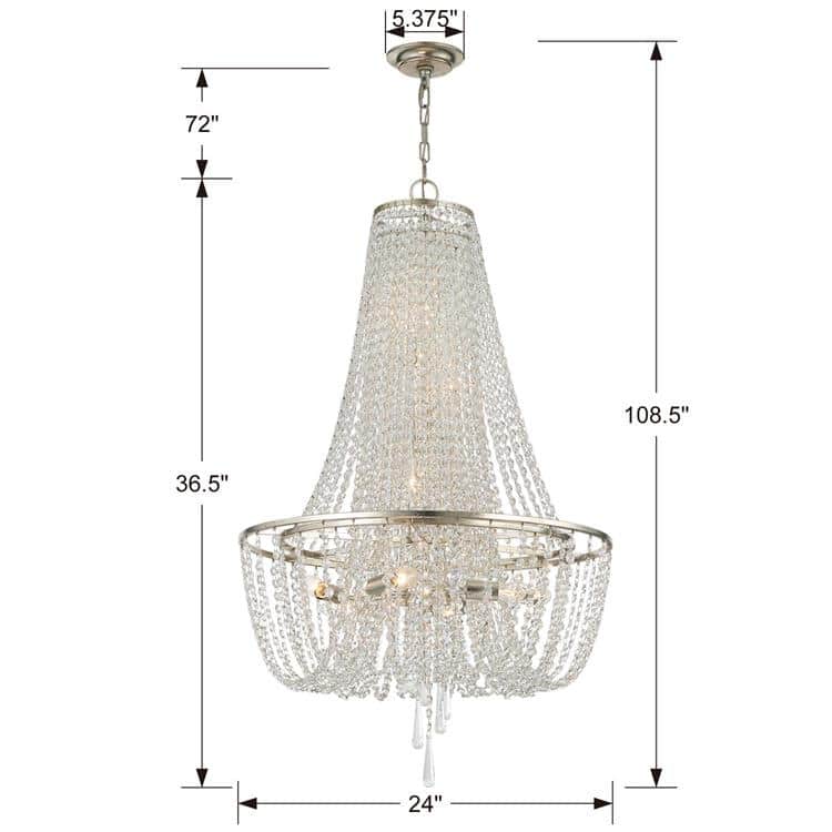 Arcadia 9 Light Antique Silver Chandelier - 24"W x 36.5"H
