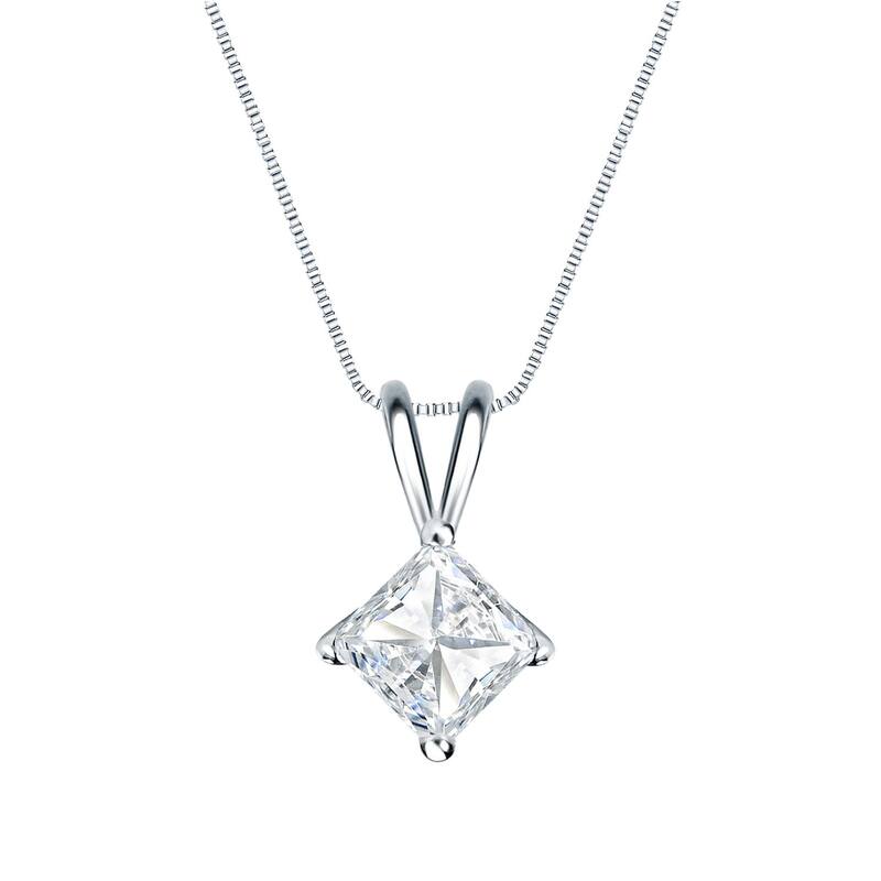 Auriya 1/2ctw Solitaire Princess-cut Diamond Necklace 14k Gold (H-I, SI1-SI2) - White