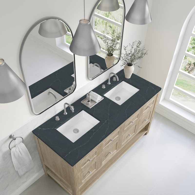 Breckenridge 60" Double Vanity, Whitewashed Oak - 60D - Charcoal Soapstone