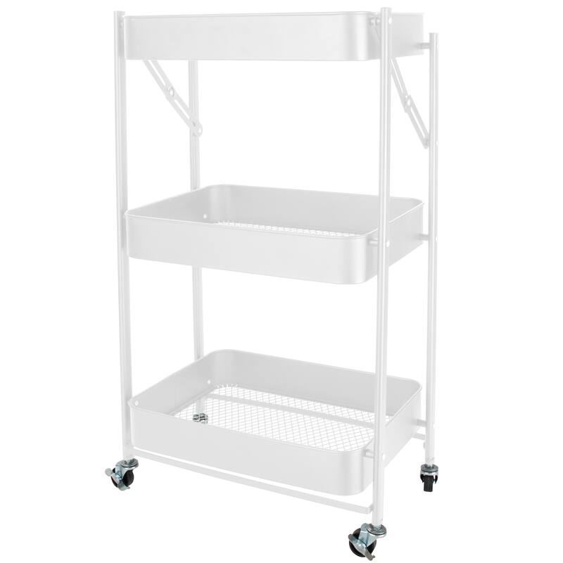 Organize It All 3 Tier Folding Utility Rolling Storage Cart - White