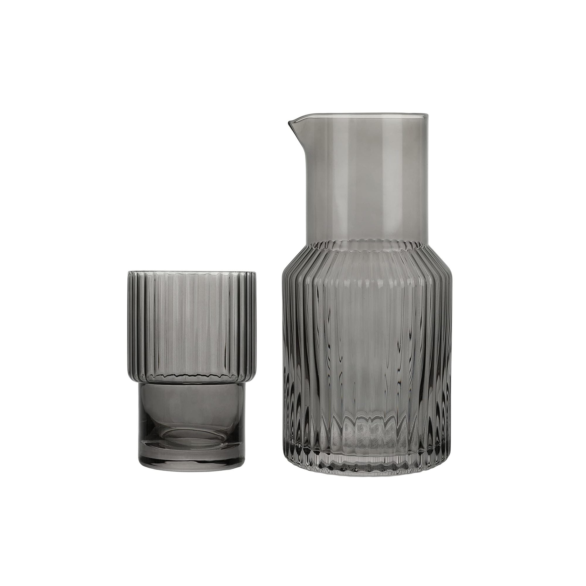 Elle Decor Carafe Set Night Water Ribbed Pitcher and Cup - 33 Oz