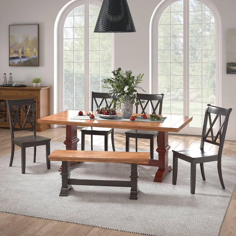 Ronda 78.7" Rectangular Solid Wood Top Dining Set with X-Back Chairs