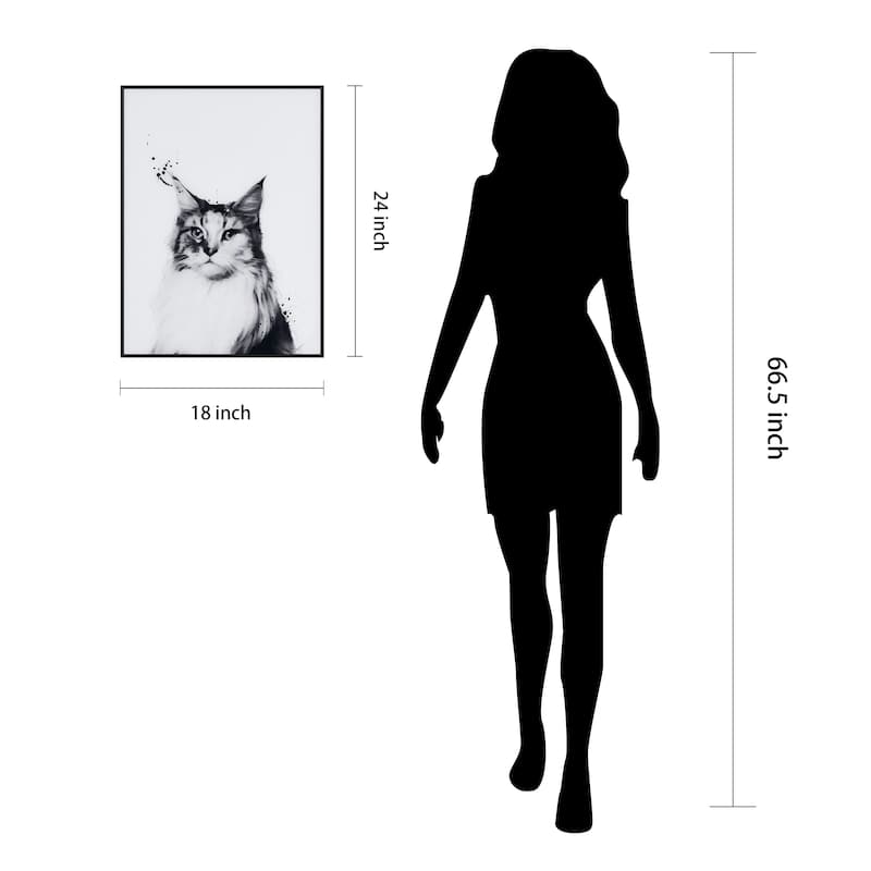 "Siberian Cat" Black and White Pet Portraits on Reverse Printed Art Glass, Minimally Encased on Black Anodized Aluminum Frame
