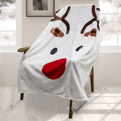 Premium Flannel Christmas Throw Blanket 60in x 48in (Reindeer)