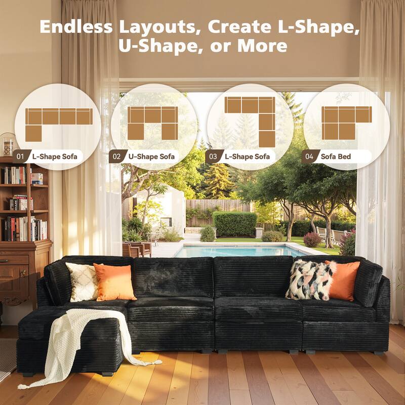 HOOOWOOO Modular Upholstery Fabric Sofa Couch with Ottoman