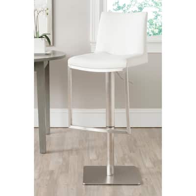 SAFAVIEH Verdell 22-31.9-inch White Leather Adjustable Swivel Bar Stool - 17.7" x 16.9" x 43.3" - 18Wx17Dx43H