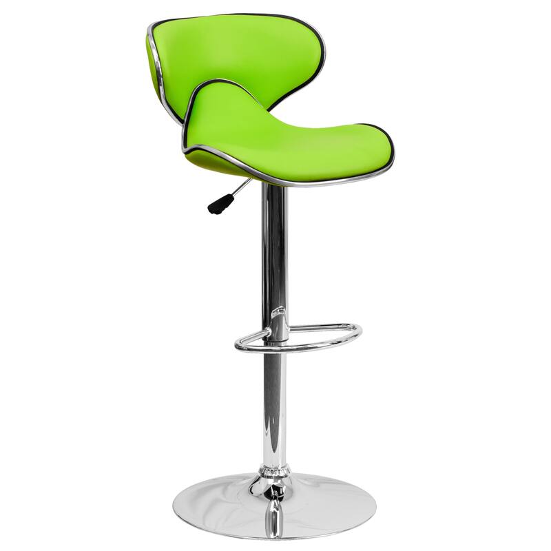 2 Pack Contemporary Mid-Back Vinyl Adjustable Height Barstool with Chrome Base - 16"W x 17.5"D x 34.5" - 43"H