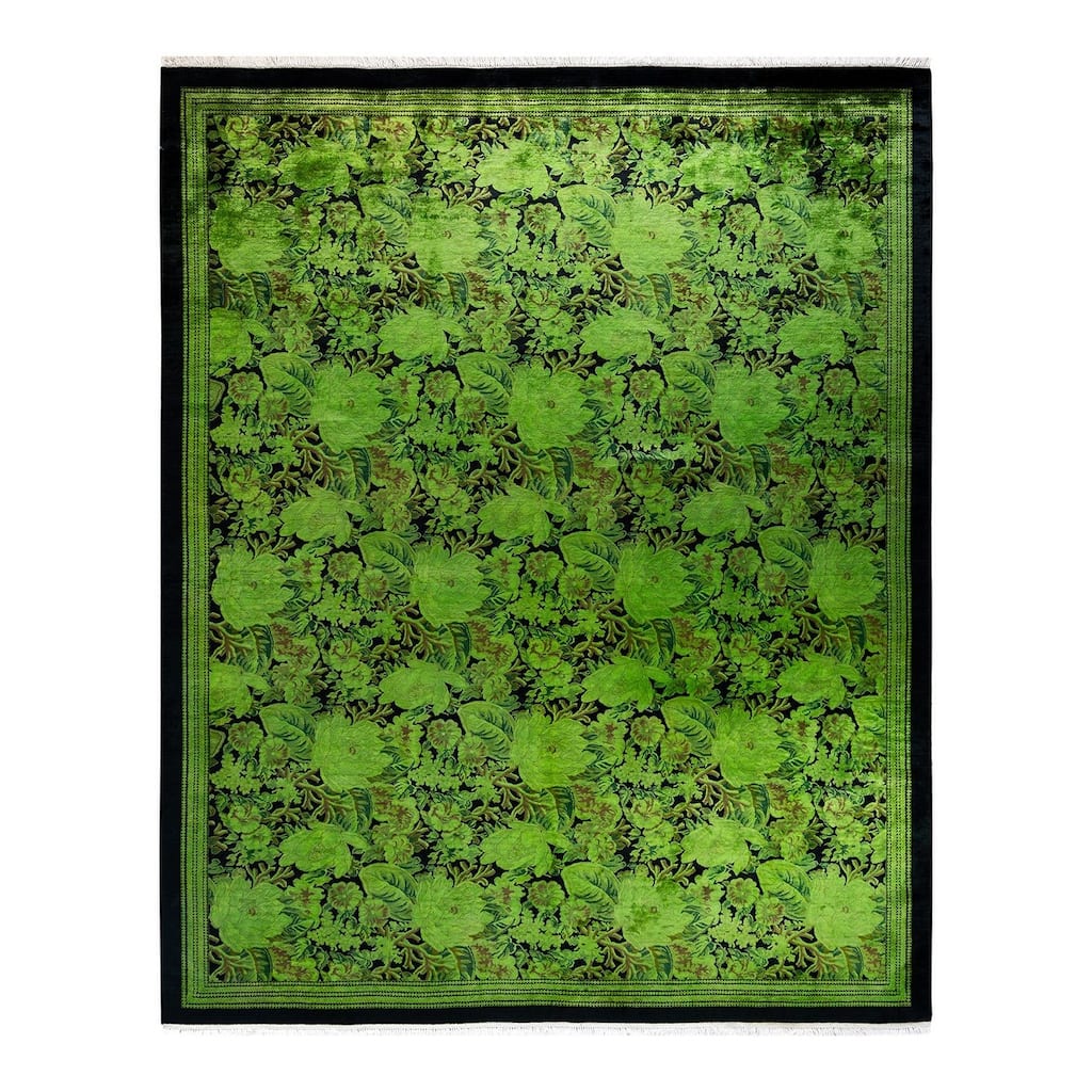 Overton Hand Knotted Wool Vintage Inspired Modern Contemporary Overdyed Green Area Rug - 8' 1" x 10' 1"