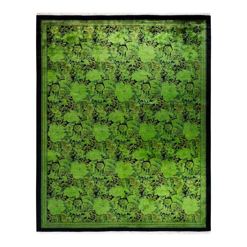 Overton Hand Knotted Wool Vintage Inspired Modern Contemporary Overdyed Green Area Rug - 8' 1" x 10' 1"