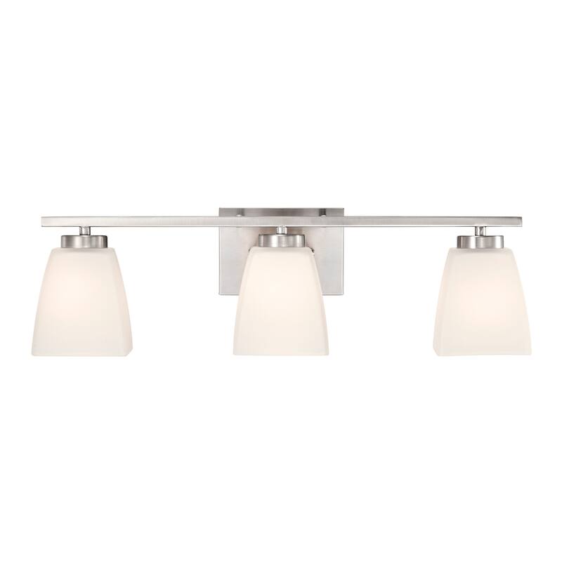 Brushed Nickel/Matte Black/Gold Modern 3-Light Vanity Light with Square Etched White Glass Shades