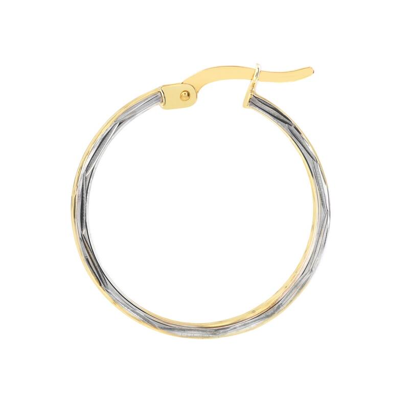 Curata 10k Two Tone Sparkle Cut Double Side Hoop Earrings - 10x4mm