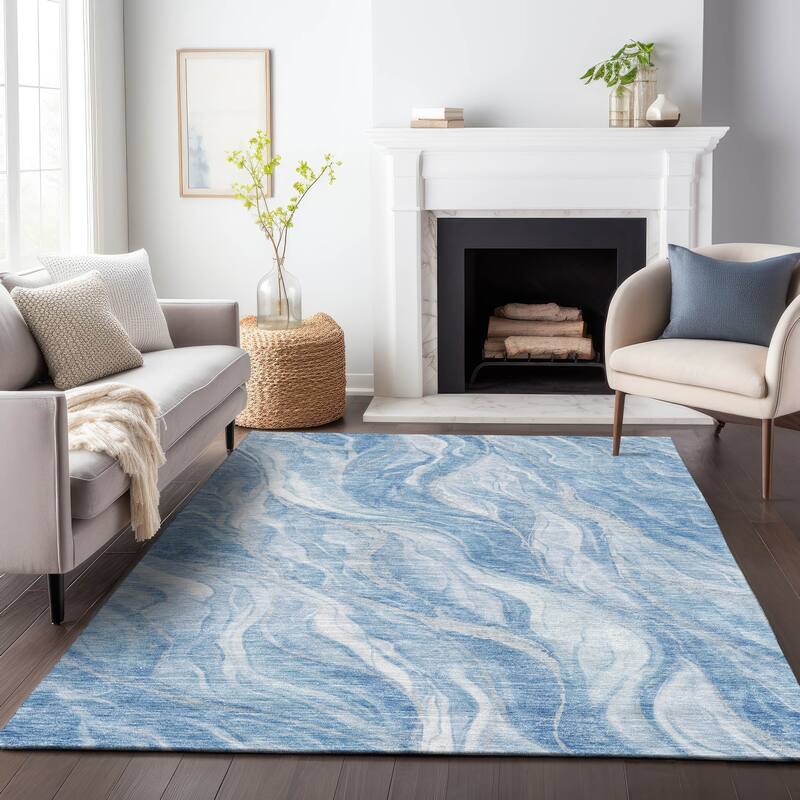 Premium Washable Super Soft Abstract Contemporary Mayfield Rug - Blue - 10' x 14' - Rectangle