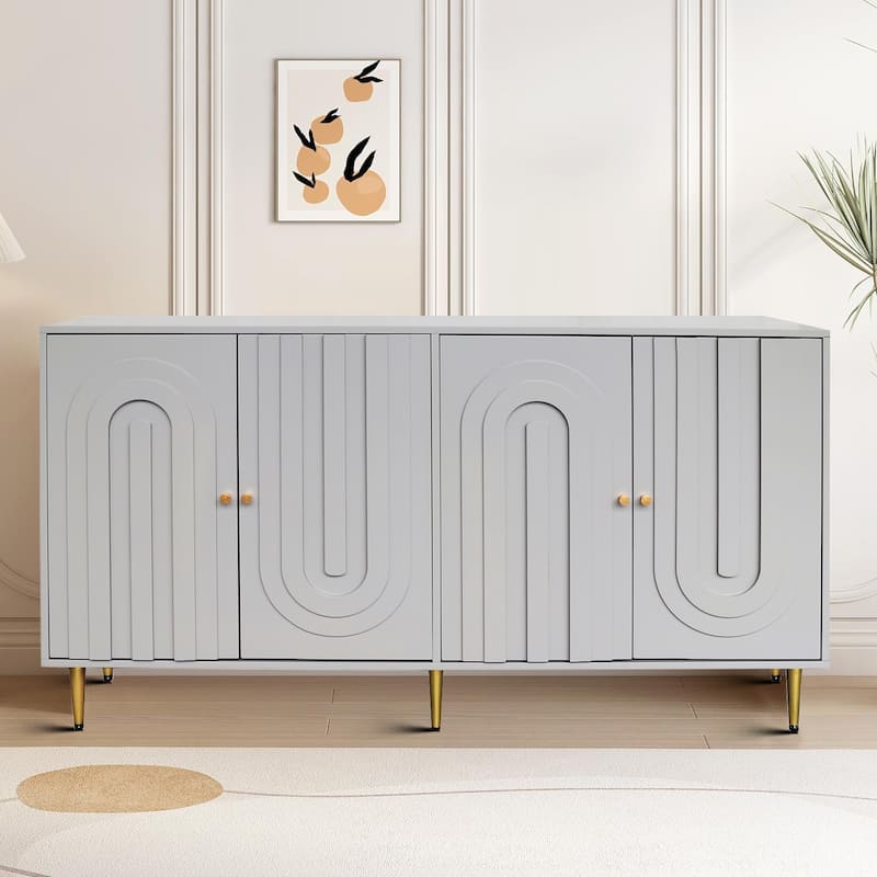 Modern Freestanding Wooden Storage Sideboard with a Center Suppprt Leg - Gray