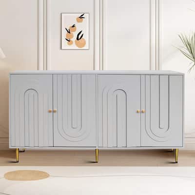 Modern Freestanding Wooden Storage Sideboard with a Center Suppprt Leg