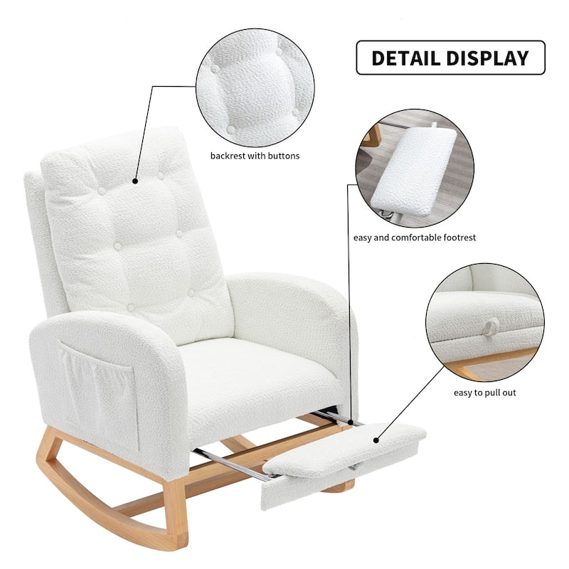 Living Room High Back Accent Rocking Chair with Footrest and Wood Legs