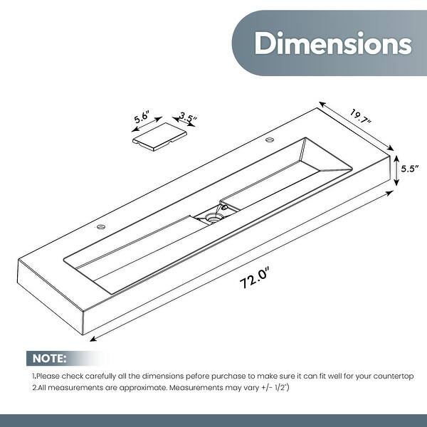 dimension image slide 0 of 4, Vera Rectangular White Composite Stone Console Bathroom Vanity Sink