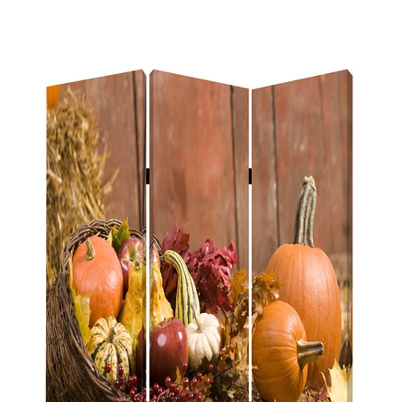 3 Panel Foldable Canvas Screen with Vegetable Still Print, Multicolor - 6 x 12