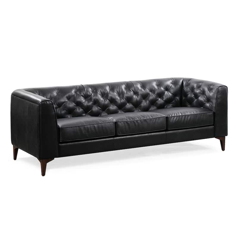 Poly & Bark Essex 89" Sofa - Full Grain Genuine Italian Leather - Onyx Black