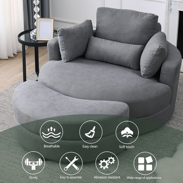 Swivel modern sofa leisure large round chair with storage stool linen Bed Bath Beyond 41076416