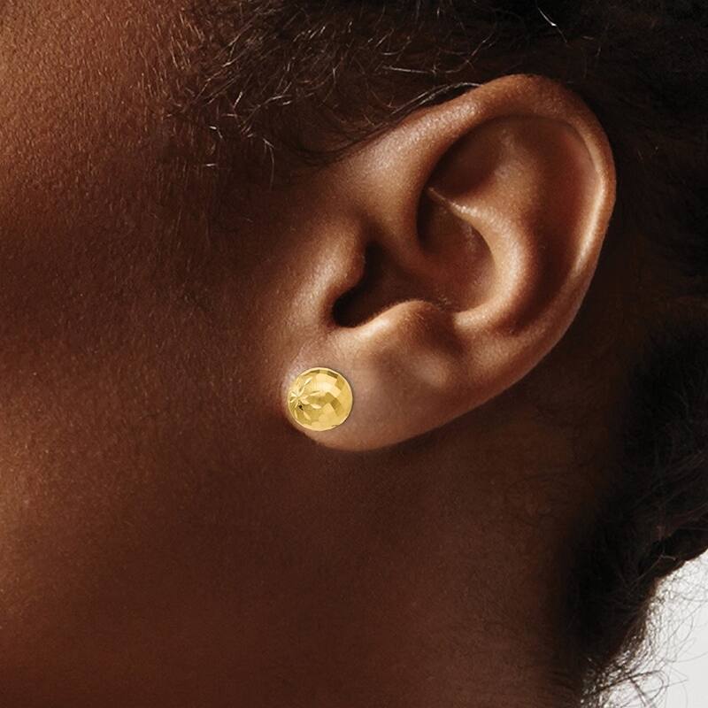 Curata 14k Yellow Gold 8mm Sparkle Cut Mirror Ball Post Earrings