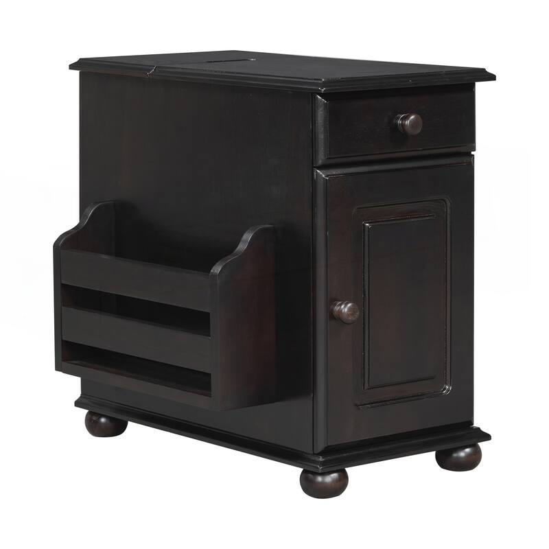 Vintage End Table Flip Top Side Table with USB Ports