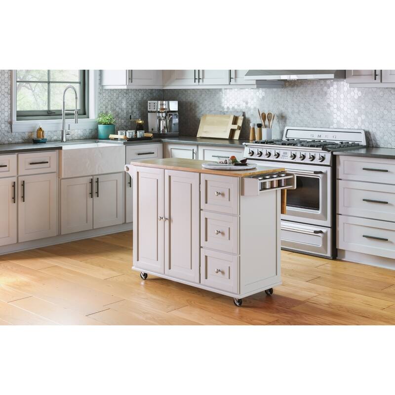 3-Drawer Drop Leaf Kitchen Cart with Wood Top by Homestyles