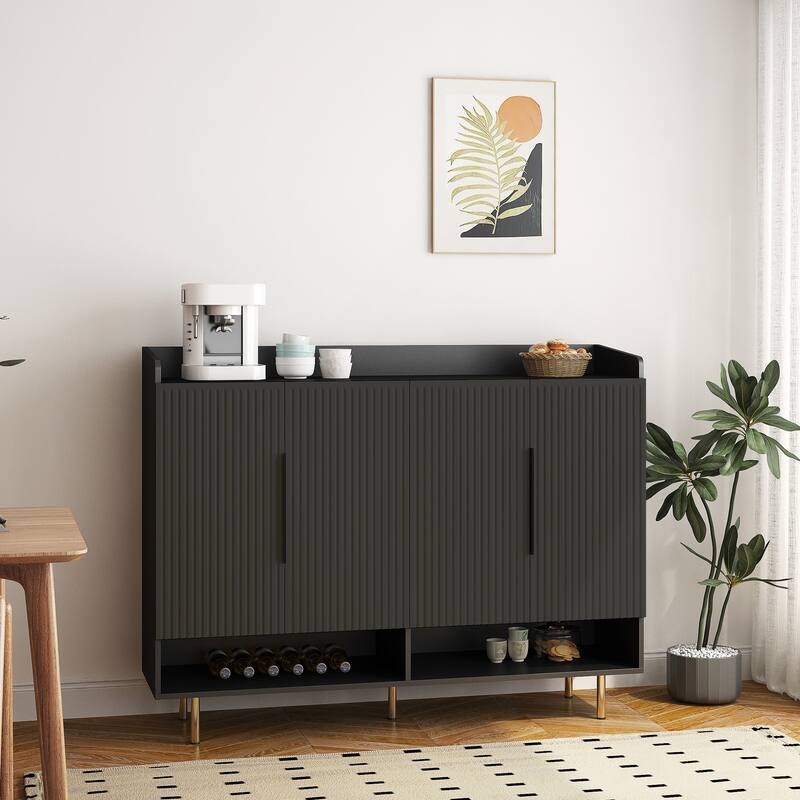 Modern 4-Door Shoe Cabinet, Large Entryway Storage Organizer with Adjustable Shelves in Black