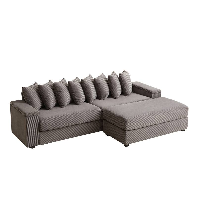 104'' L-Shaped Corduroy Sectional Sofa Couches with Chaise, 8 Pillows