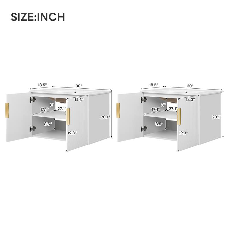 60"Bathroom Vanity with Ceramic Sink,with 3 Holes Single Ceramic Sink,Bathroom Storage Vanity Cabinet with 2 Soft Closing Doors