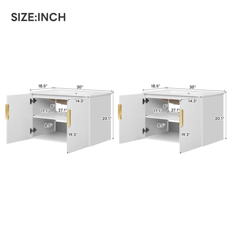 Roomfitters 60" Bathroom Vanity with Ceramic Sink, Wall Mounted Storage Cabinet with Soft Close Doors