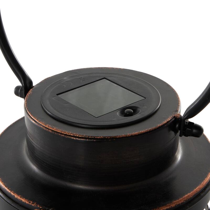 Black Metal Indoor Outdoor Candle Lantern with Round Circle Lines