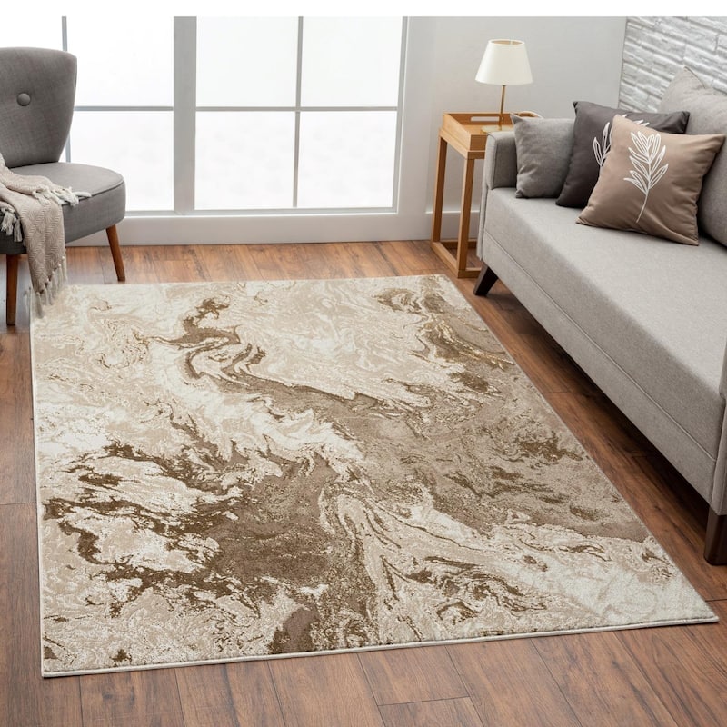 Luxe Weavers Marble Abstract Area Rug, Non-Shedding Carpet - 4' x 5' - Beige