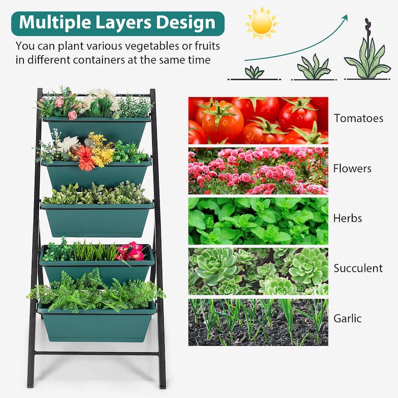 Costway 5-tier Vertical Garden Planter Box Elevated Raised Bed w/5