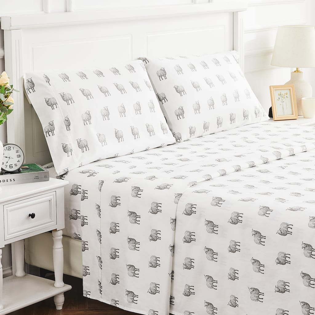 Printed Design Cotton Collection 400 Thread Count Farm Sheep Sheet Set and Pillowcases