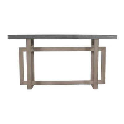 59 Inch Artisan Crafted Farmhouse Console Table with Geometric Interlocked Base, Rustic Light Brown