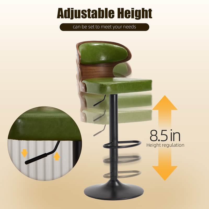 PU Leather Upholstered Curved Backrest 360° Swivel Adjustable Height Bar Stools with Footrest(set of 2)