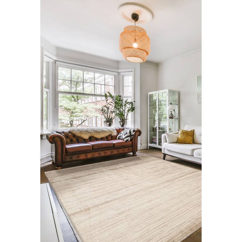 ECARPETGALLERY Hand Loomed Kashkuli Gabbeh Beige Viscose Rug - 6'8 x 7'10