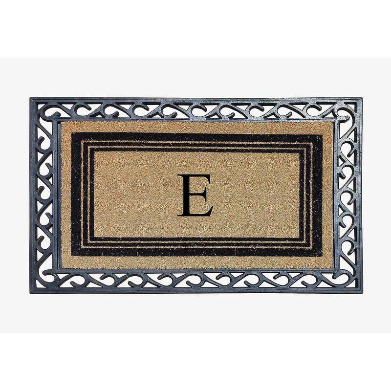 A1HC Natural Coir & Rubber Monogrammed Entrance Door Mats, Non-Slip, Flock Doormat, Thin-Profile Indoor Outdoor Doormat 24"x36" - E